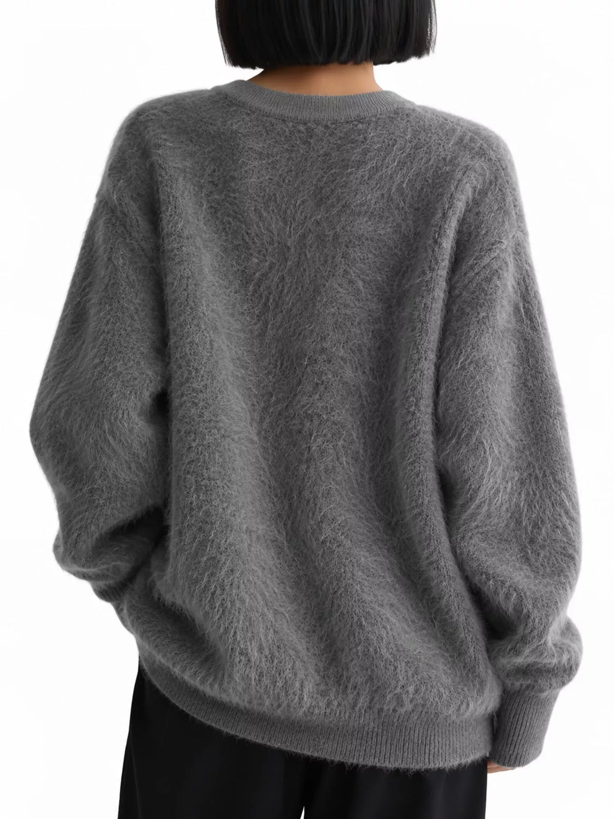 Fuzzy V-neck Button-down Cardigan (8)