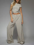 Striped Crop Top Wide Leg Pants Set