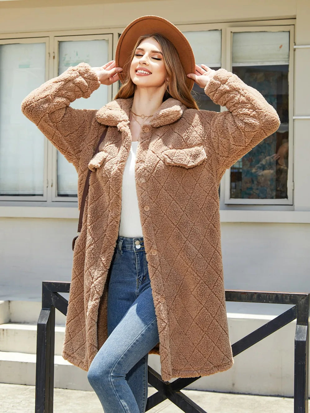 Texture Button Up Dropped Shoulder Coat (2)