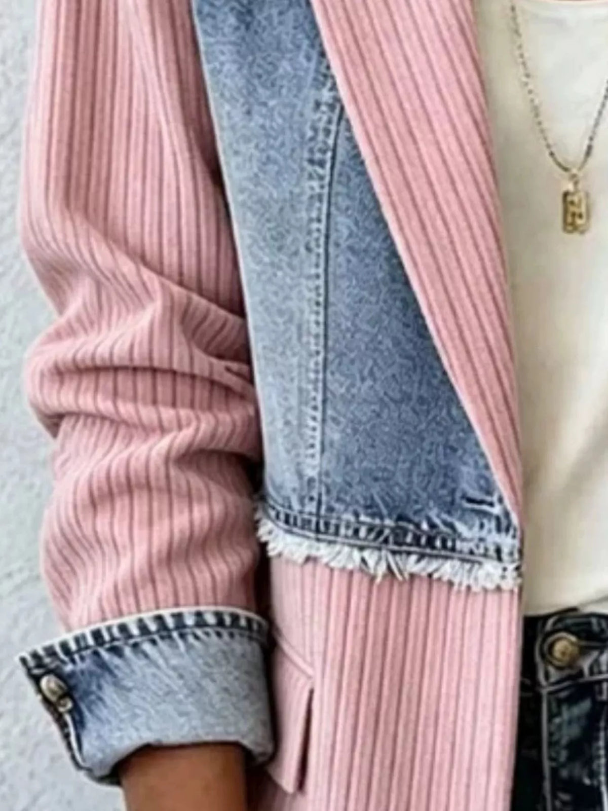 Full Size Patchwork Denim Ribbed Blazer Plus (10)