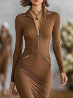 Full Size Zip-front Bodycon Midi Dress Plus (11)