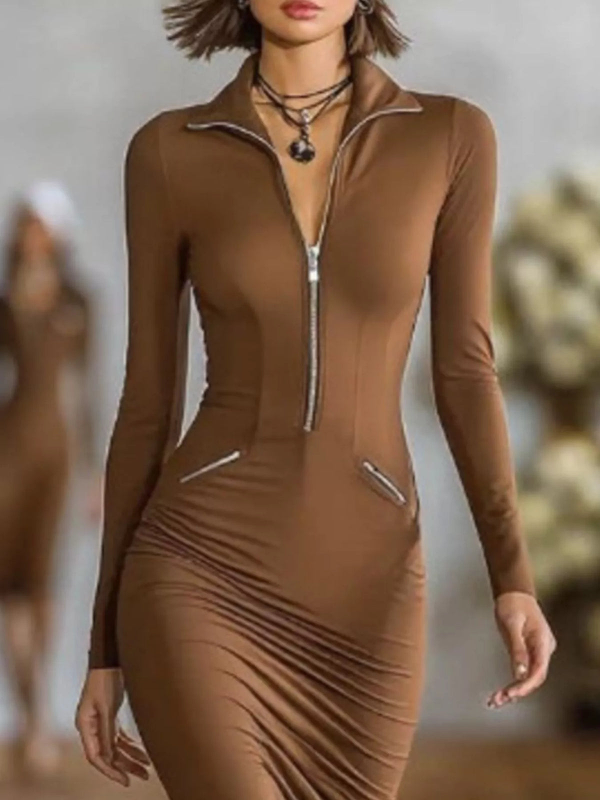 Full Size Zip-front Bodycon Midi Dress Plus (11)