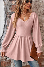 Peplum V-neck Long Sleeve Blouse (19)
