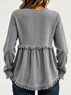 Full Size Frayed Hem Button Detail Blouse Plus (18)