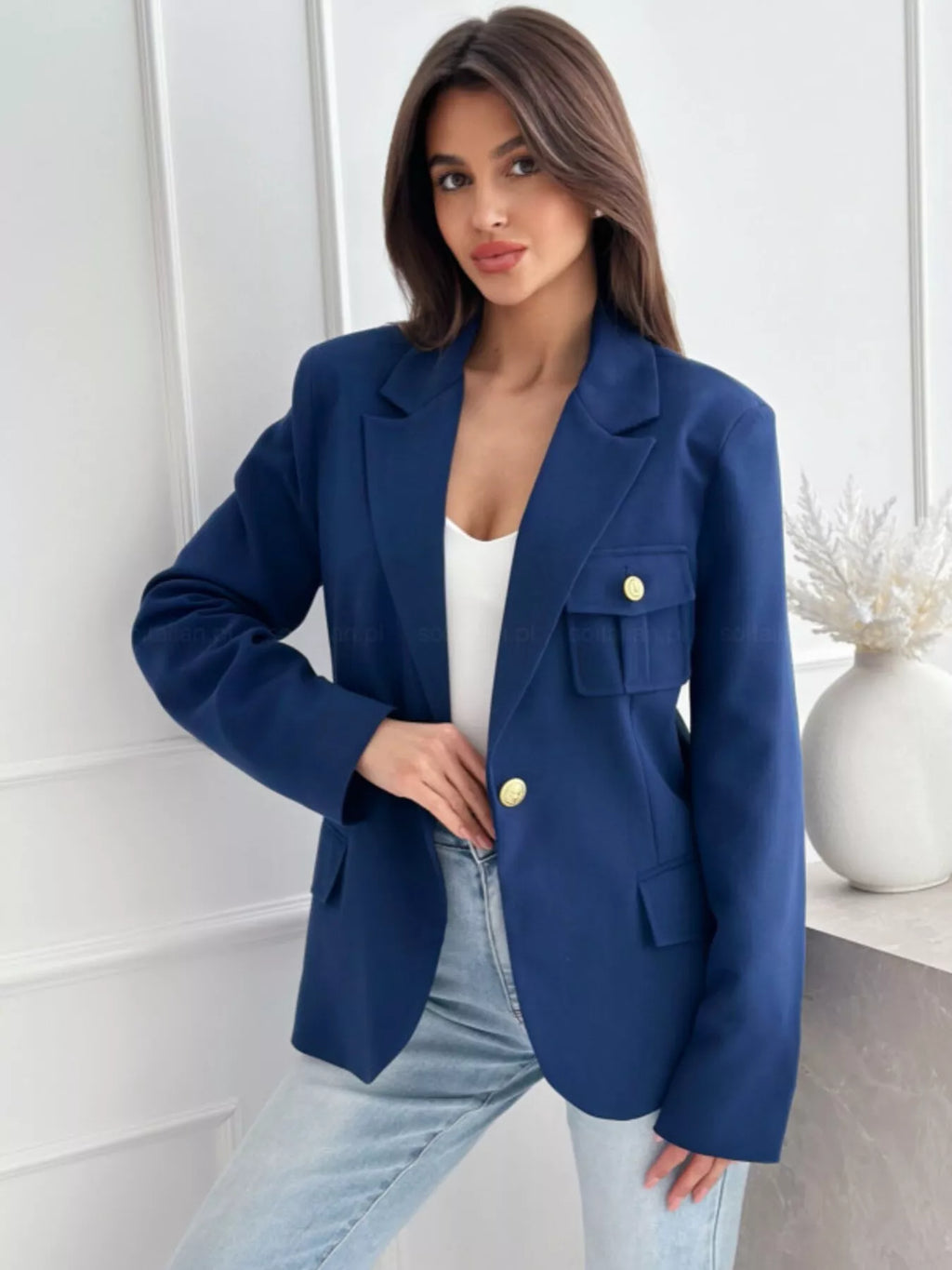 Lapel Collar One Button Blazer (3)
