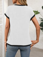 Contrast Trim Round Neck Short Sleeve T-shirt (19)