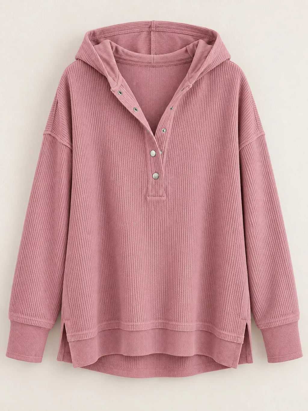 Full Size Snap Button Placket Dropped Shoulder Hoodie Plus (9)