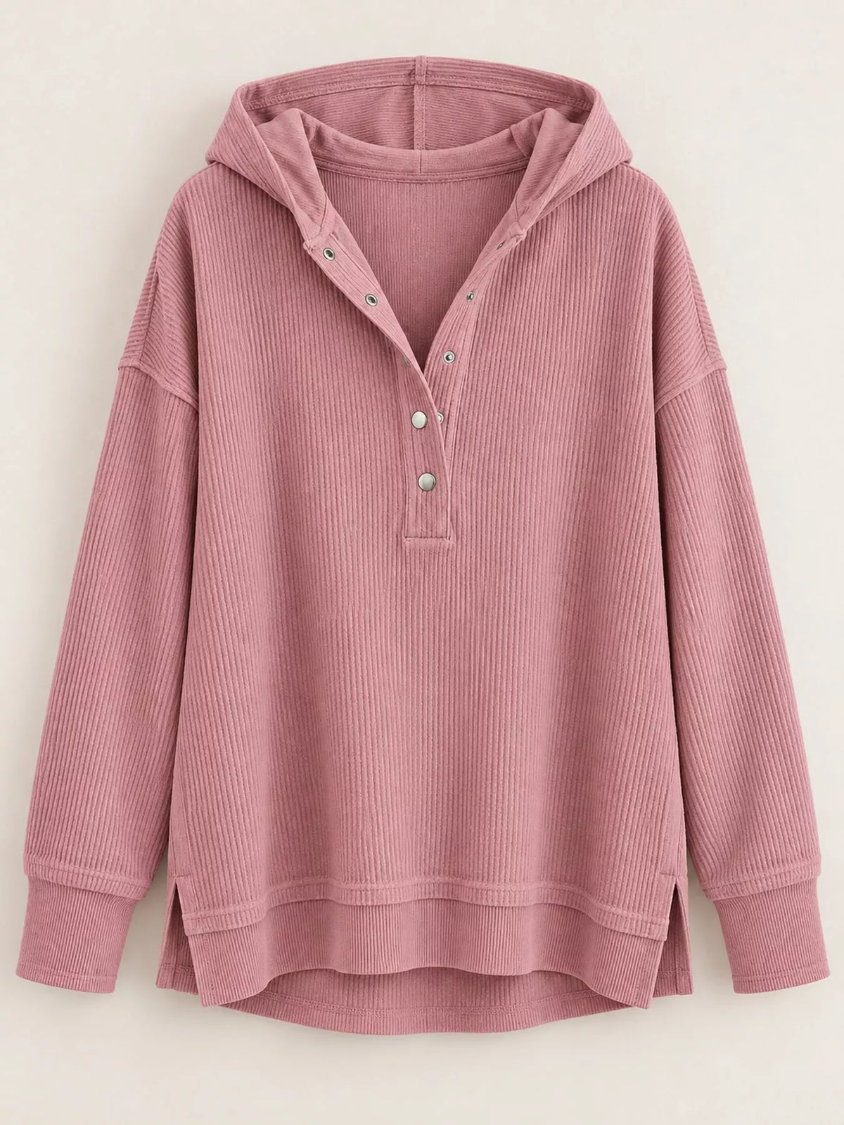 Full Size Snap Button Placket Dropped Shoulder Hoodie Plus (9)