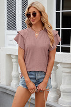 Eyelet Notched Short Sleeve T-shirt (30)