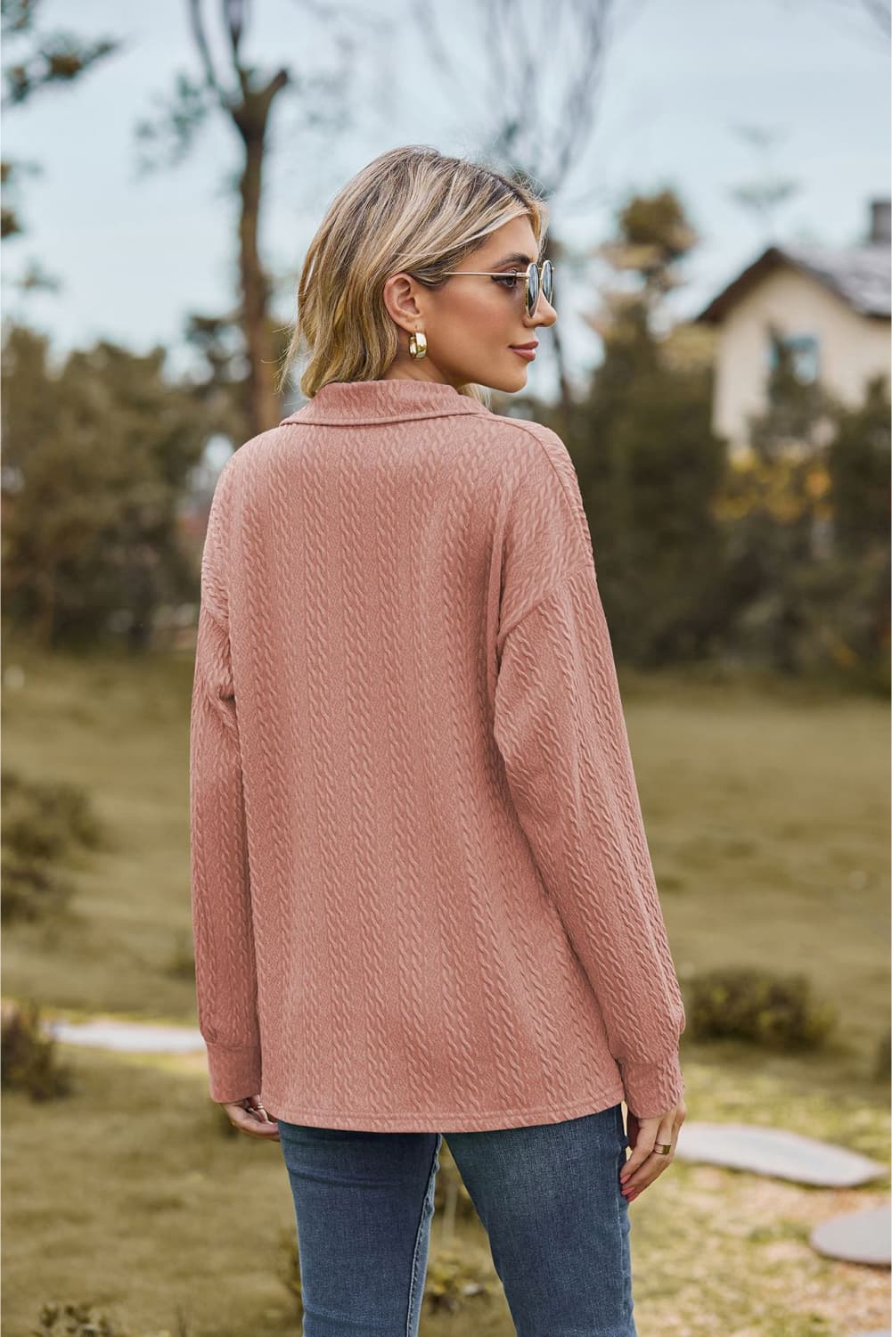 Collared Neck Cable-knit Long Sleeve Blouse (9)
