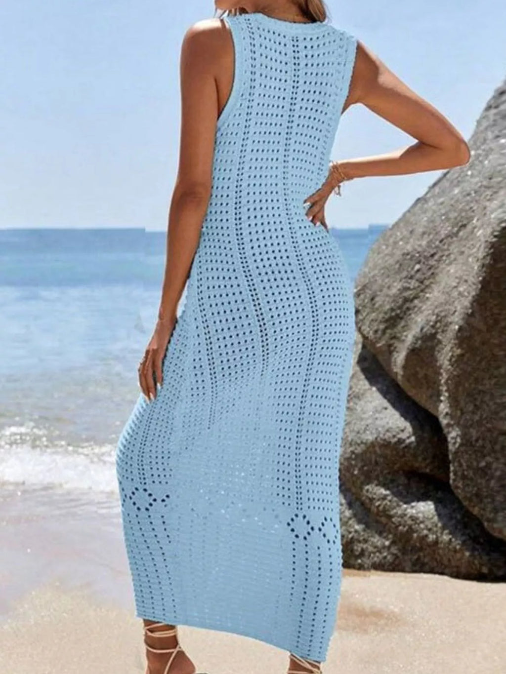 Sleeveless Crochet Knit Cover Up Maxi Dress (8)
