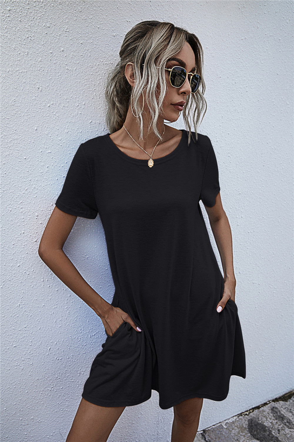 Round Neck Short Sleeve Mini Dress (3)
