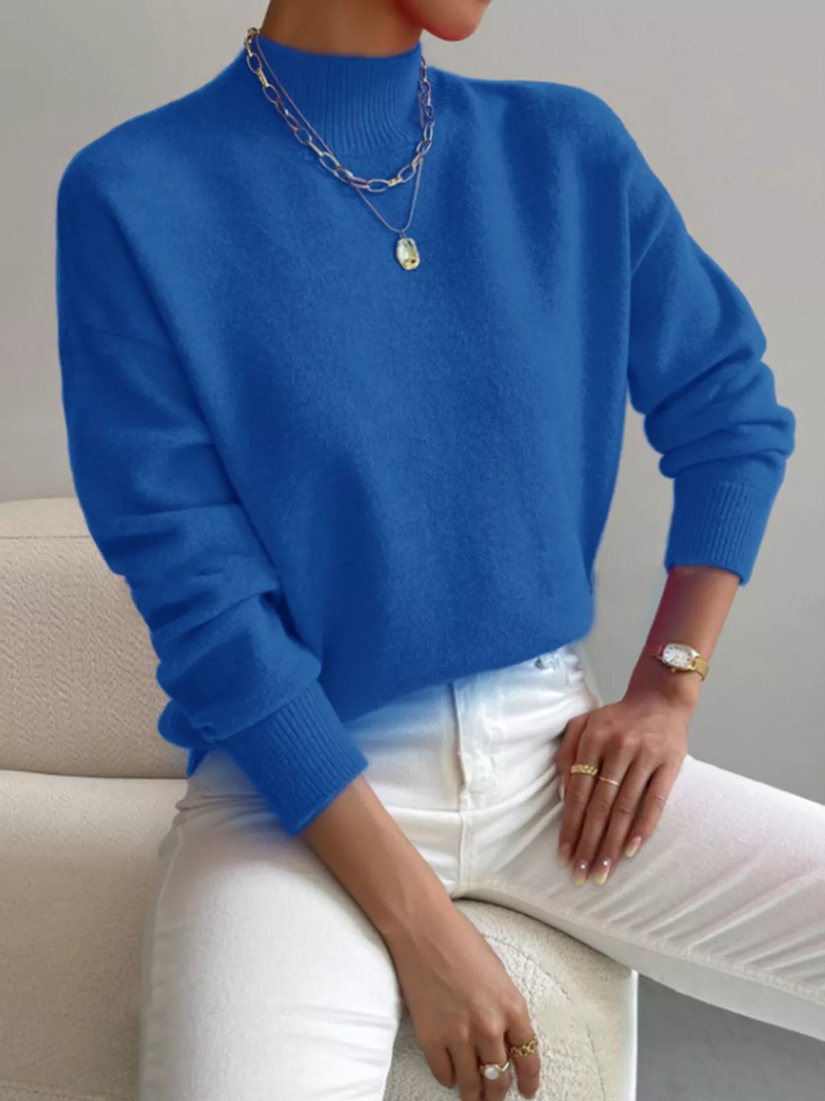 Mock Neck Dropped Shoulder Sweater (12)