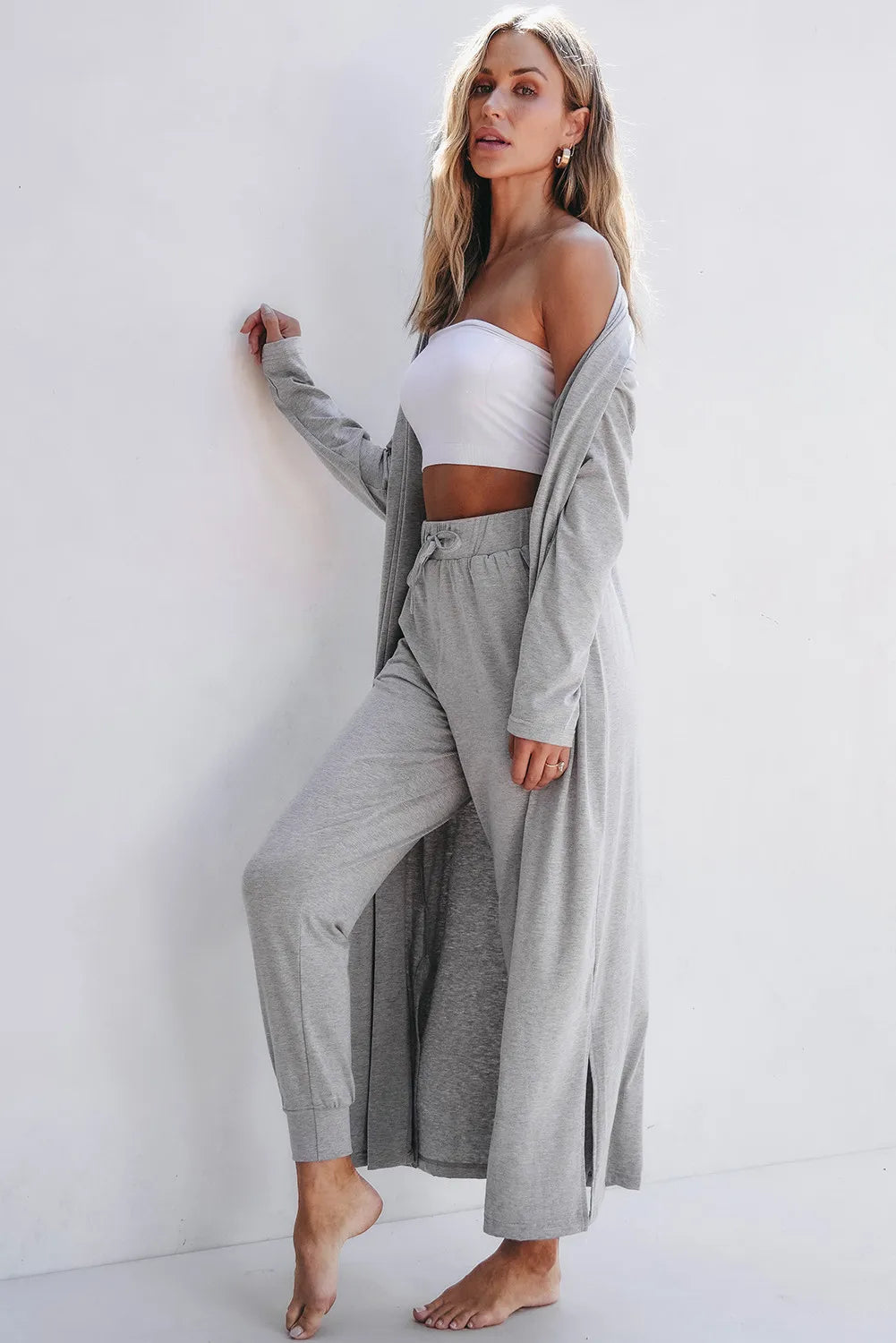 Open Front Long Sleeve Cardigan Pants Lounge Set (4)