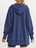 Full Size Snap Button Placket Dropped Shoulder Hoodie Plus (17)