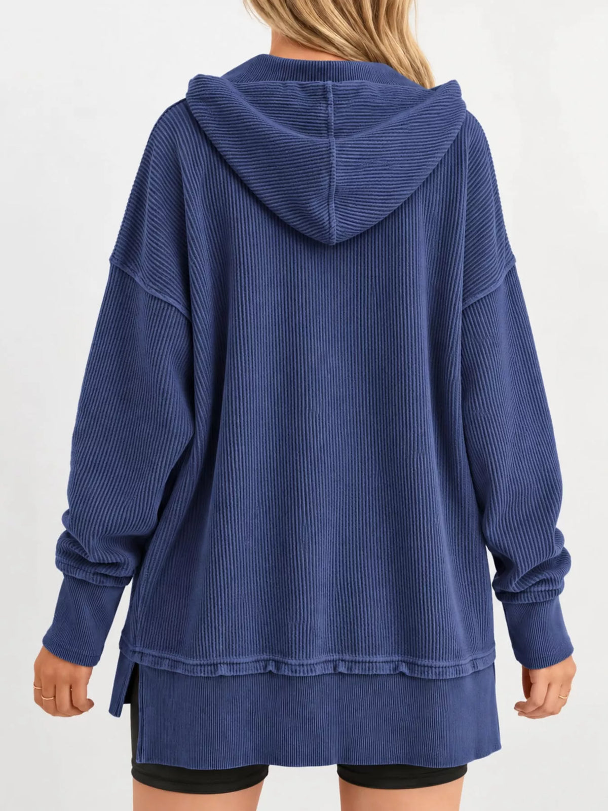 Full Size Snap Button Placket Dropped Shoulder Hoodie Plus (17)