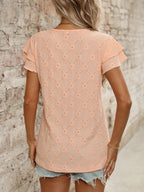 Eyelet Round Neck Double Layered Ruffled Short Sleeve Top (20)