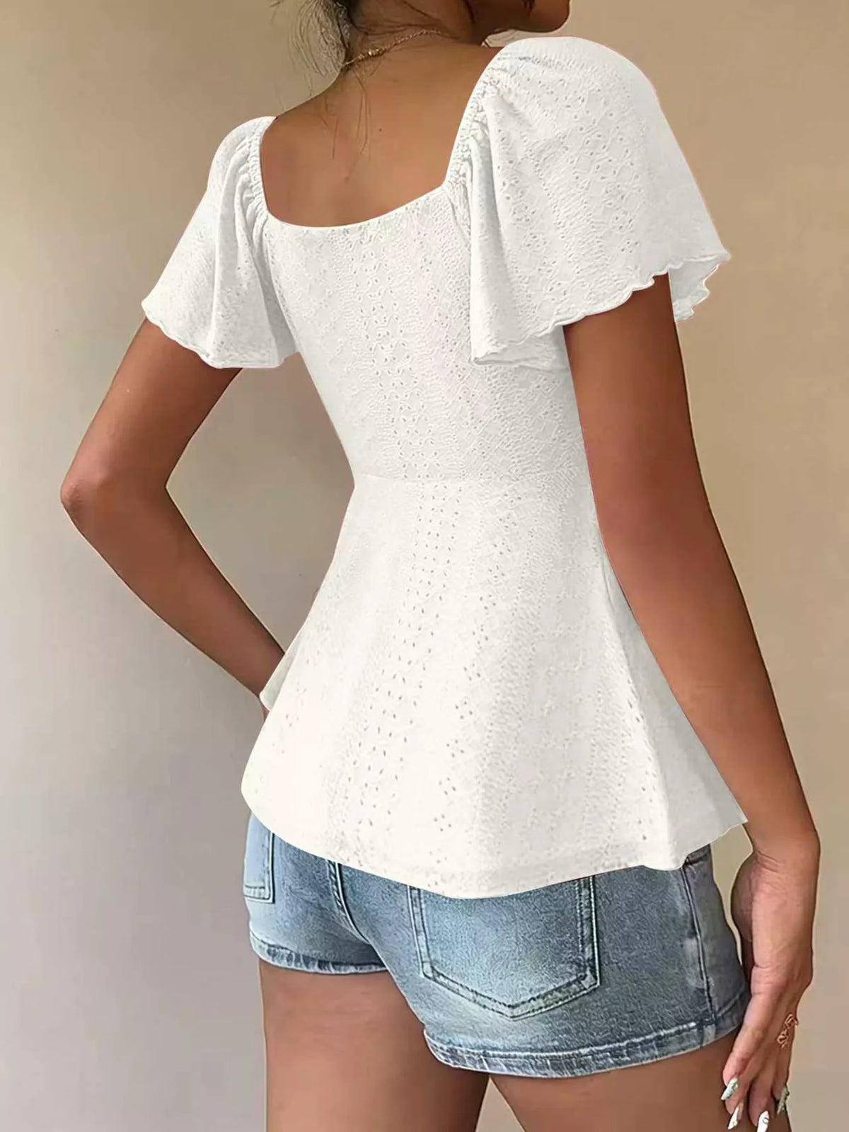 Sweetheart Neck Flutter Sleeve Top (3)