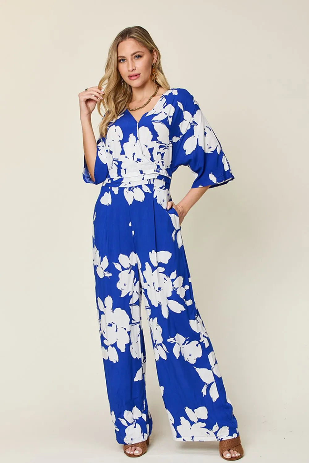 Full Size Printed Tie Back Wide Leg Jumpsuit