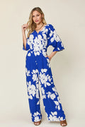 Full Size Printed Tie Back Wide Leg Jumpsuit