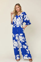 Full Size Printed Tie Back Wide Leg Jumpsuit