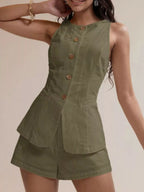 Button-down Sleeveless Top Shorts Set (11)