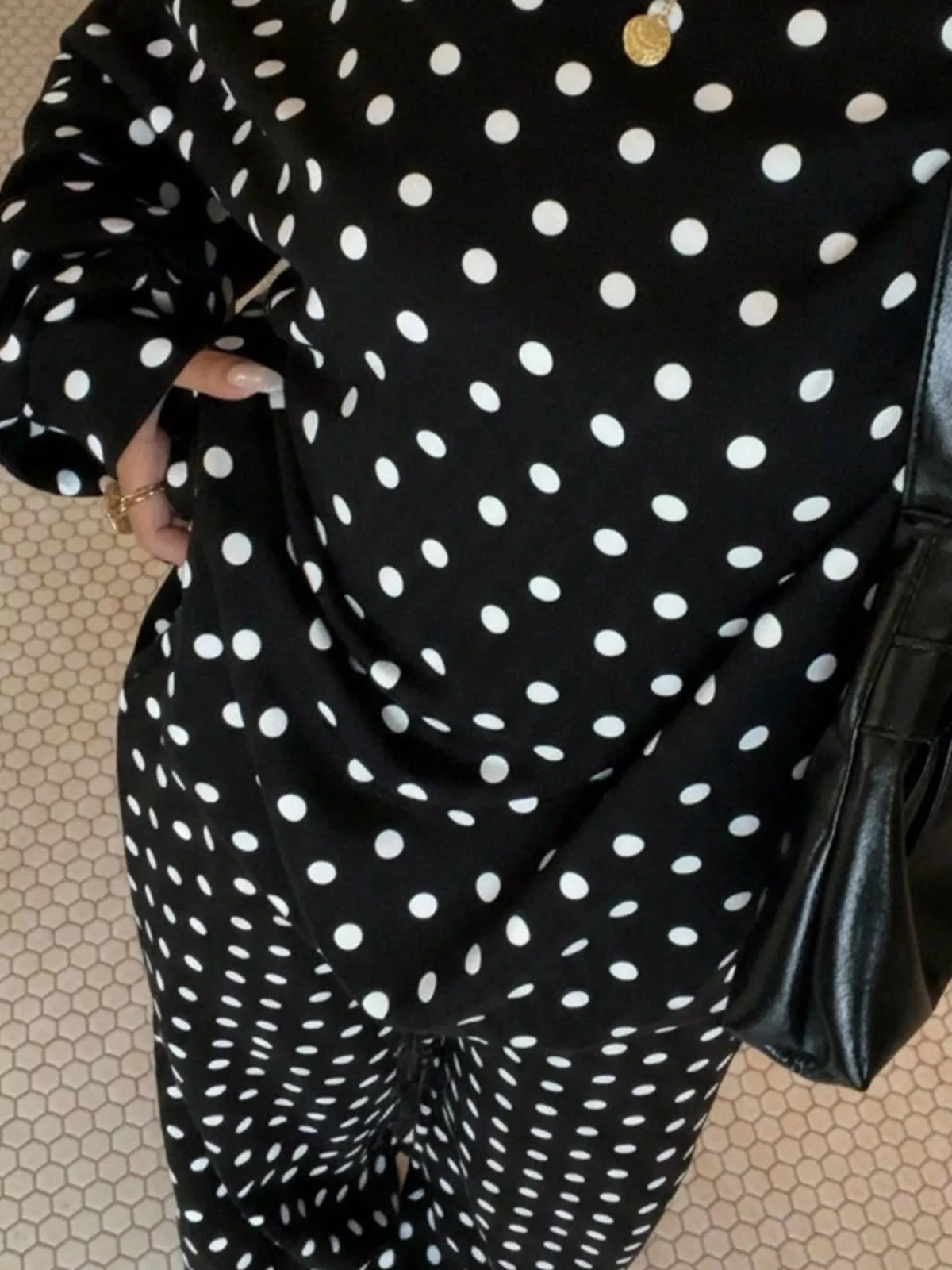 Polka Dot Boat Neck Top Pants Set (3)