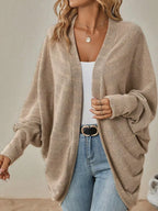 Casual Open Front Batwing Sleeve Ribbed Knit Cardigan (2)
