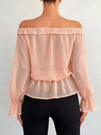 Off-shoulder Flounce Sleeve Chiffon Blouse (15)