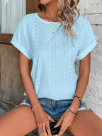 Eyelet Round Neck Short Sleeve Top (3)