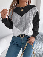 Contrast Round Neck Long Sleeve Sweater (3)