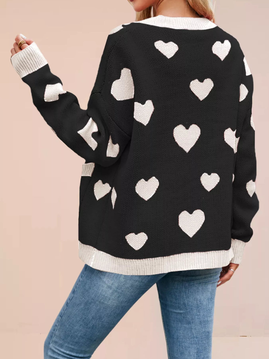 Heart Pattern Button-up Knit Cardigan (17)