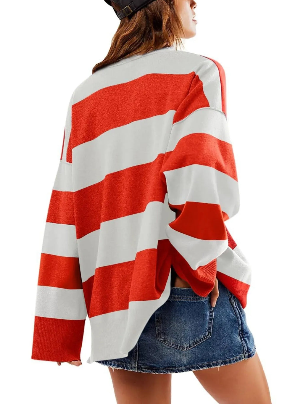 Striped Half-zip Oversized Sweatshirt (6)