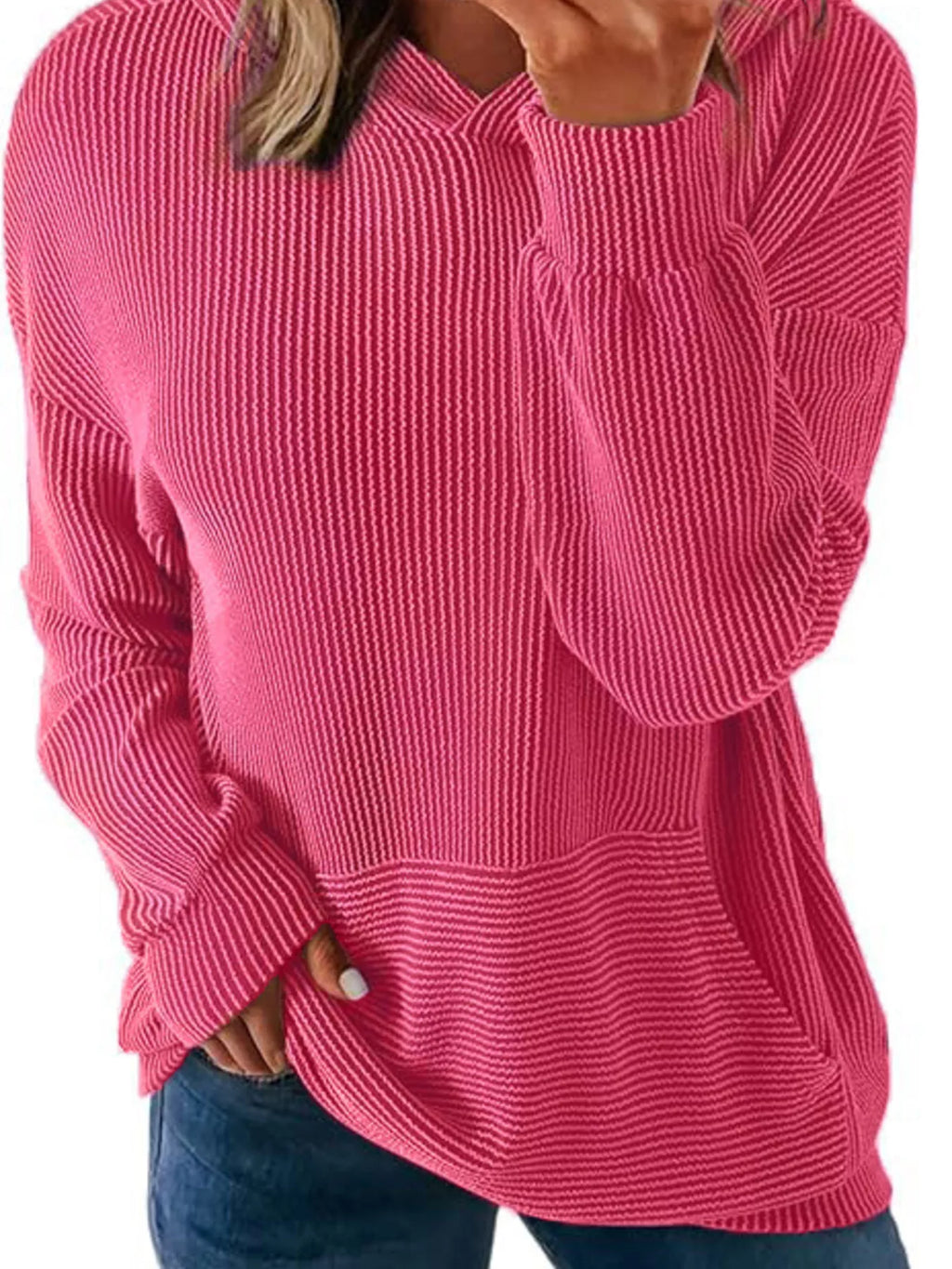 Ribbed Oversized Hoodie Sweatshirt Pocket (3)