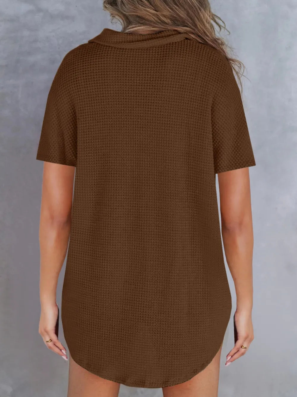 Waffle-knit Short Sleeve Polo Shirt (8)