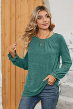 Ruched Round Neck Flounce Sleeve T-shirt (18)