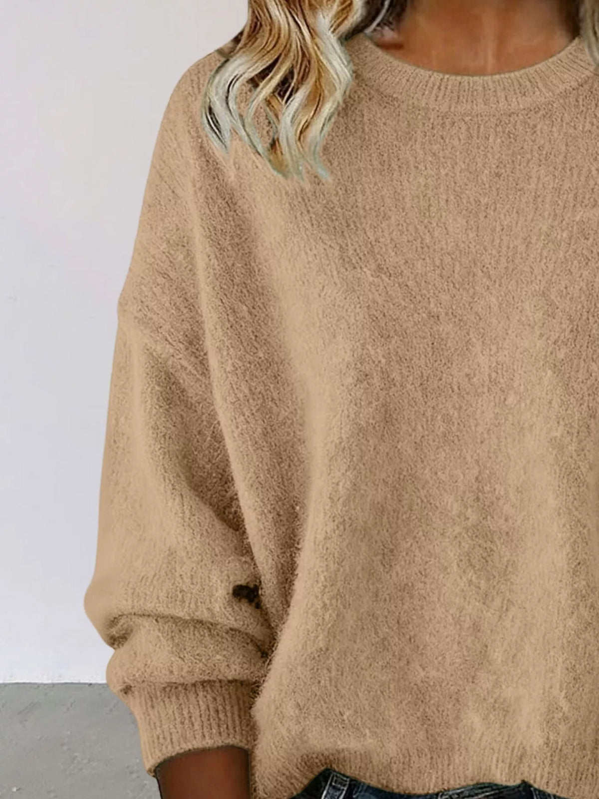 Full Size Round Neck Dropped Shoulder Sweater Plus (18)
