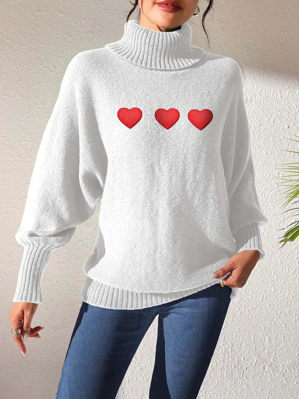 Heart Turtleneck Long Sleeve Sweater (11)