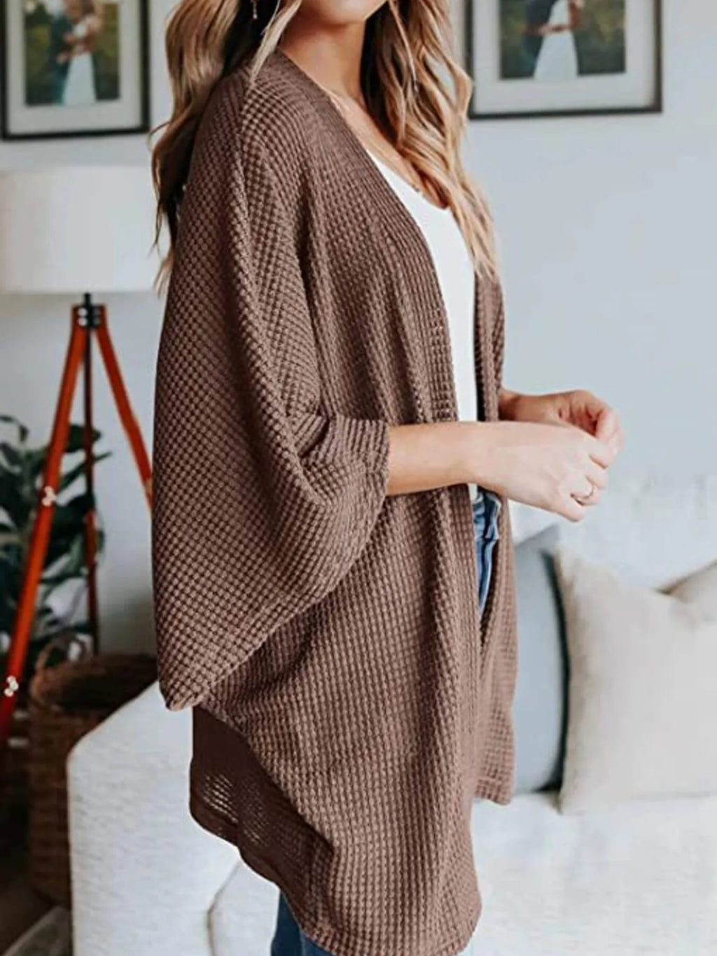 Full Size Open Front Waffle Knit Cardigan Plus (15)