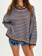 Oversized Striped Dropped Shoulder Sweater (2)