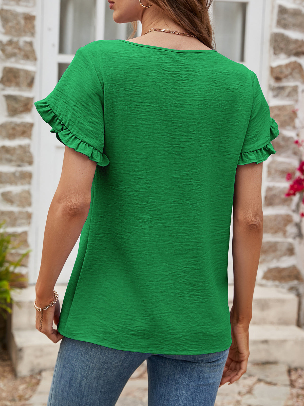 Textured Petal Sleeve Round Neck Tee (12)