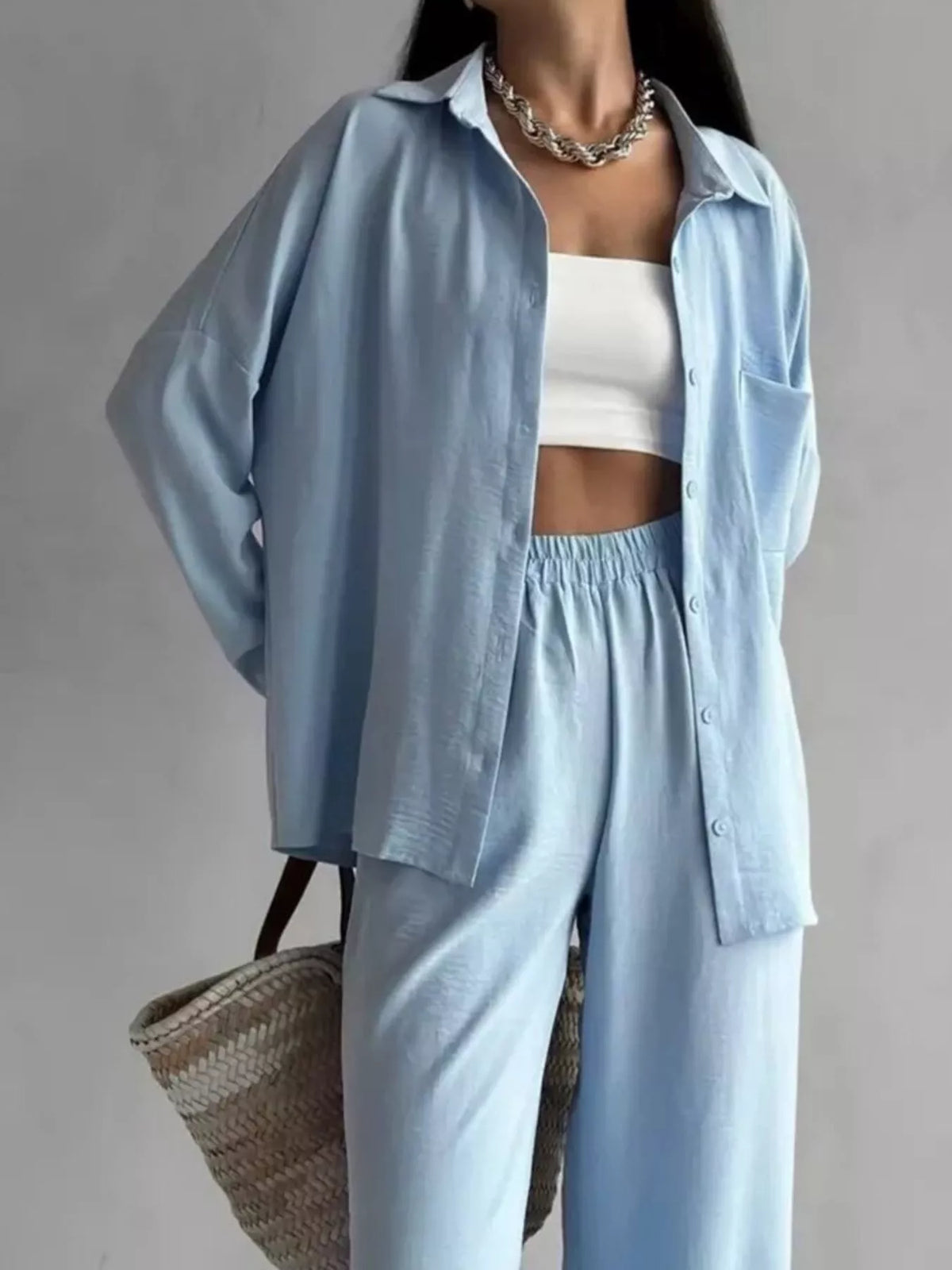 Button Down Shirt Pants Set (3)