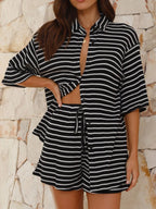 Striped Half Sleeve Top Shorts Set (19)