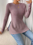 Side Slit Striped Long Sleeve T-shirt (22)