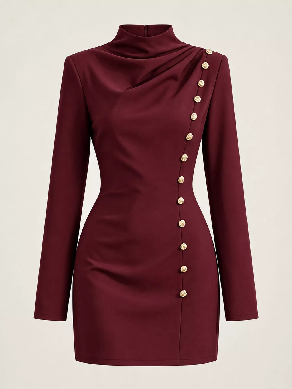 Full Size Decorative Button Mock Neck Mini Dress Plus (12)