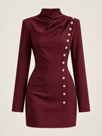 Full Size Decorative Button Mock Neck Mini Dress Plus (12)