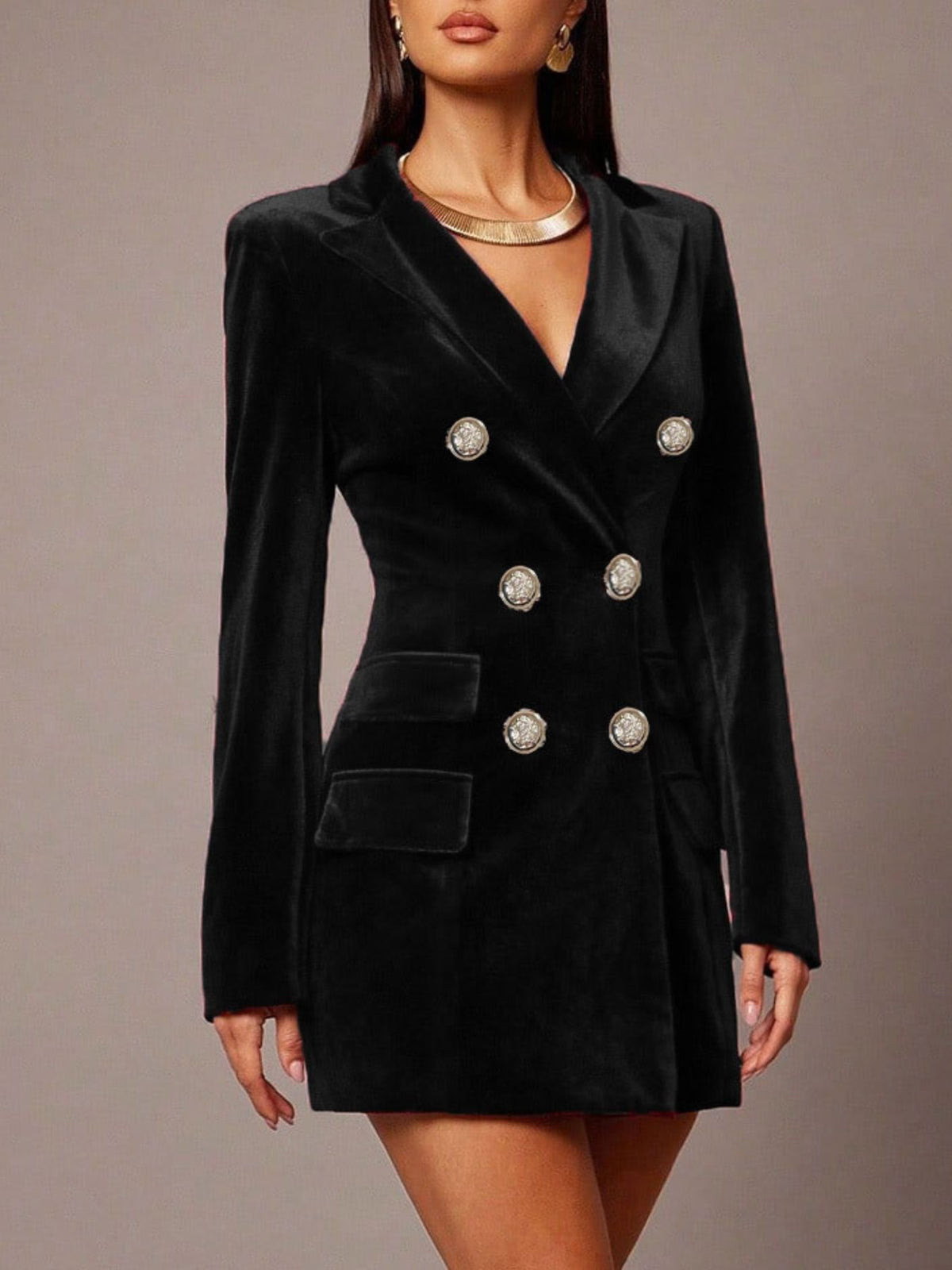 Velvet Double-breasted Blazer Dress (9)
