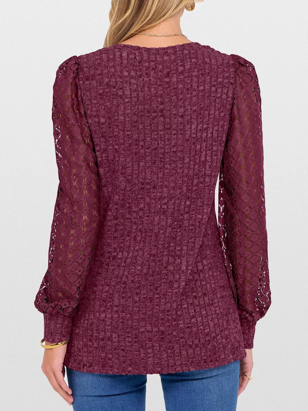Lace Sleeve V-neck T-shirt (18)