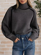 Contrast Trim Turtleneck Sweater (7)