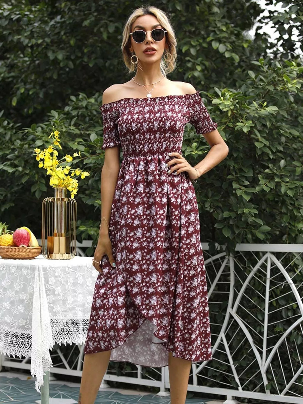 Off Shoulder Floral Slit Dress (11)